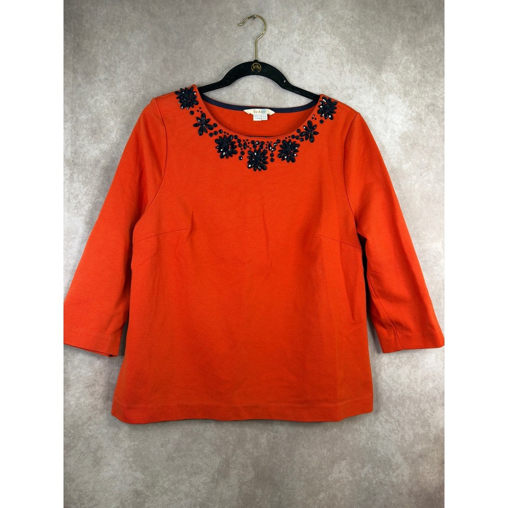 Boden Top Women Size 12 Orange Beaded Jewel Neck 3/4 Sleeve WL767 Fall